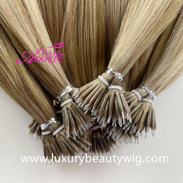 Nano keratin extensions European cuticle aligned hair double drawn Nano ring human hair extensions - Image 3
